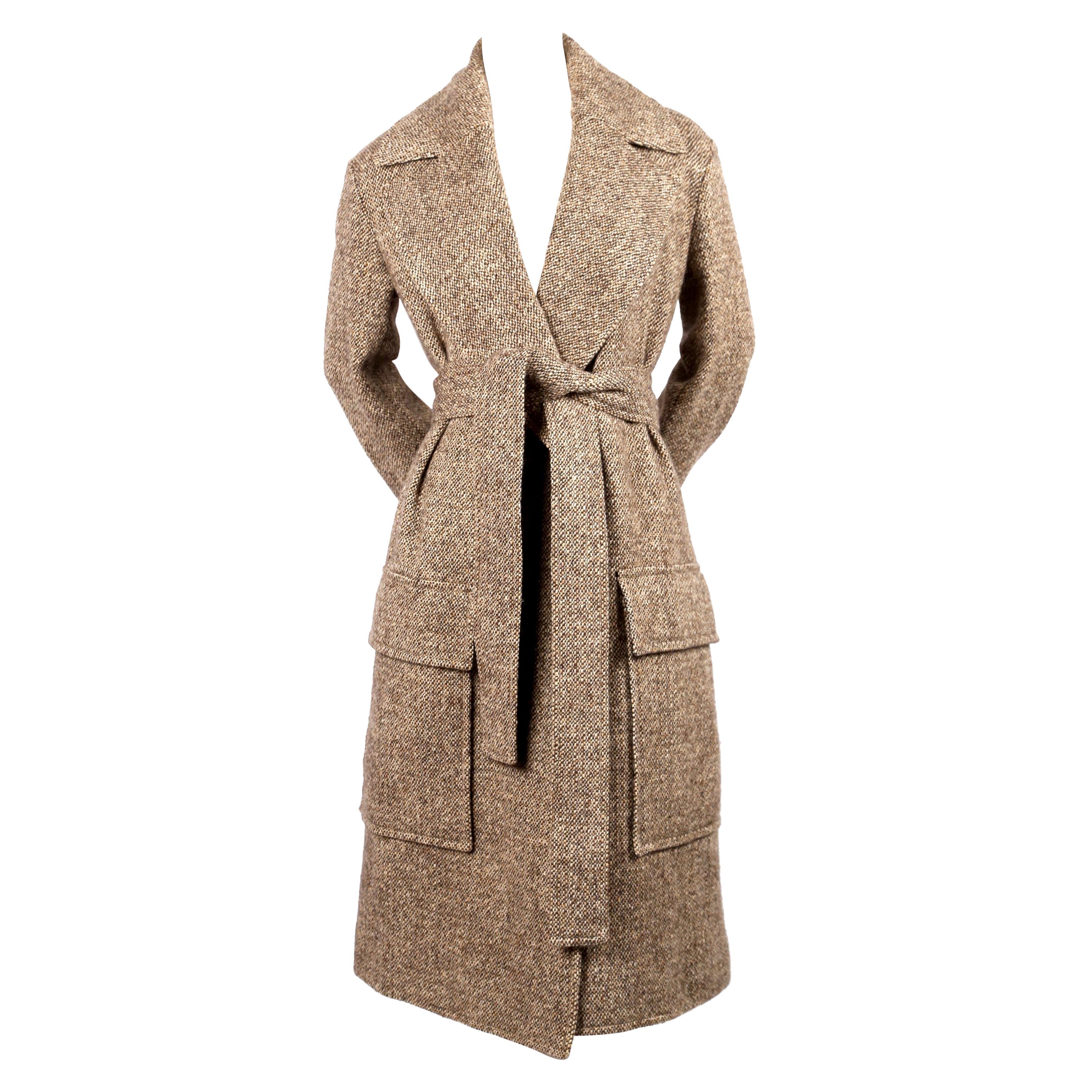 CELINE by PHOEBE PHILO tweed wool coat with waist tie - new