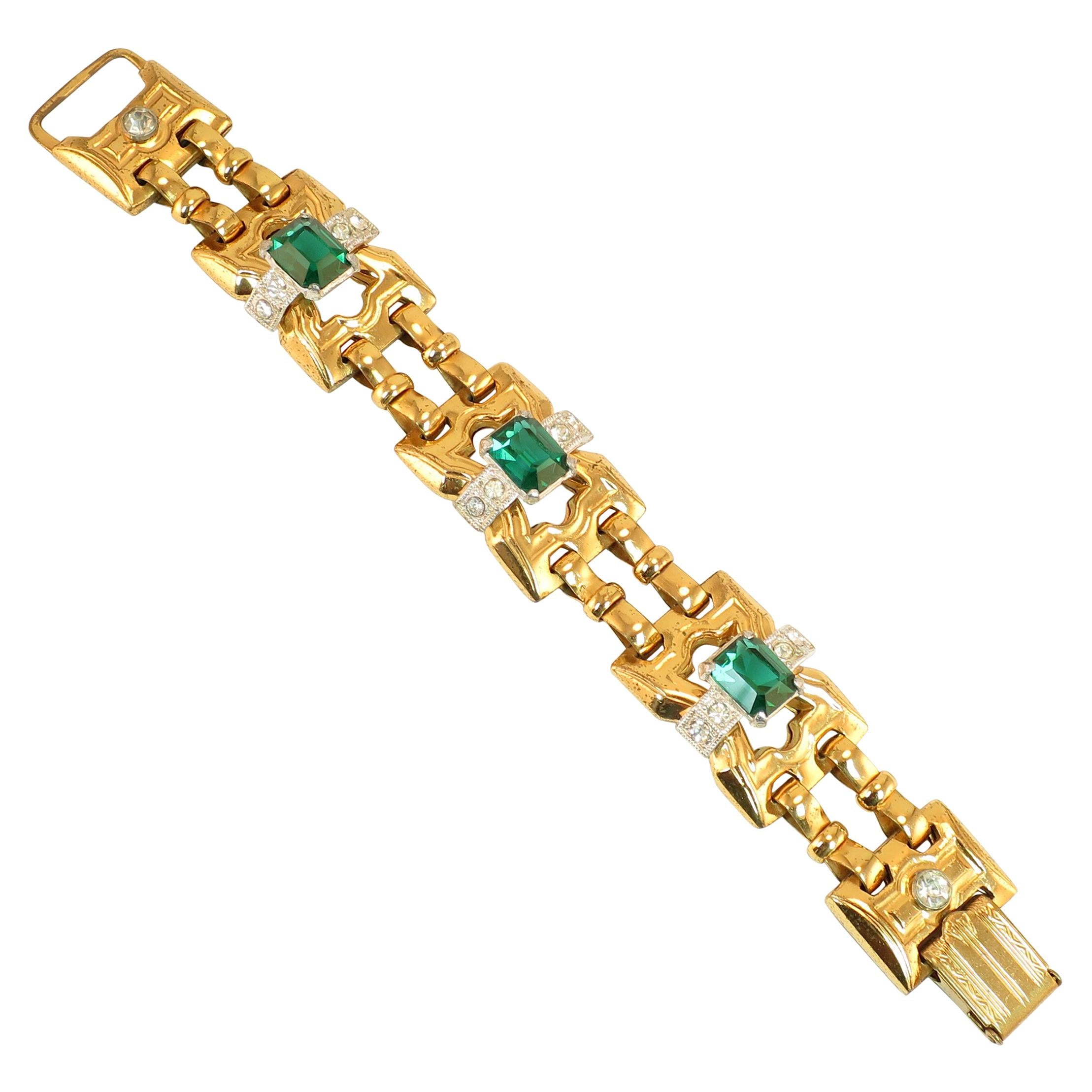 Art Deco McClelland Barclay Geometric Emerald Bracelet 1930s im Angebot