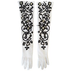 2000s Dolce & Gabbana Crystal White Leather Elbow Gloves