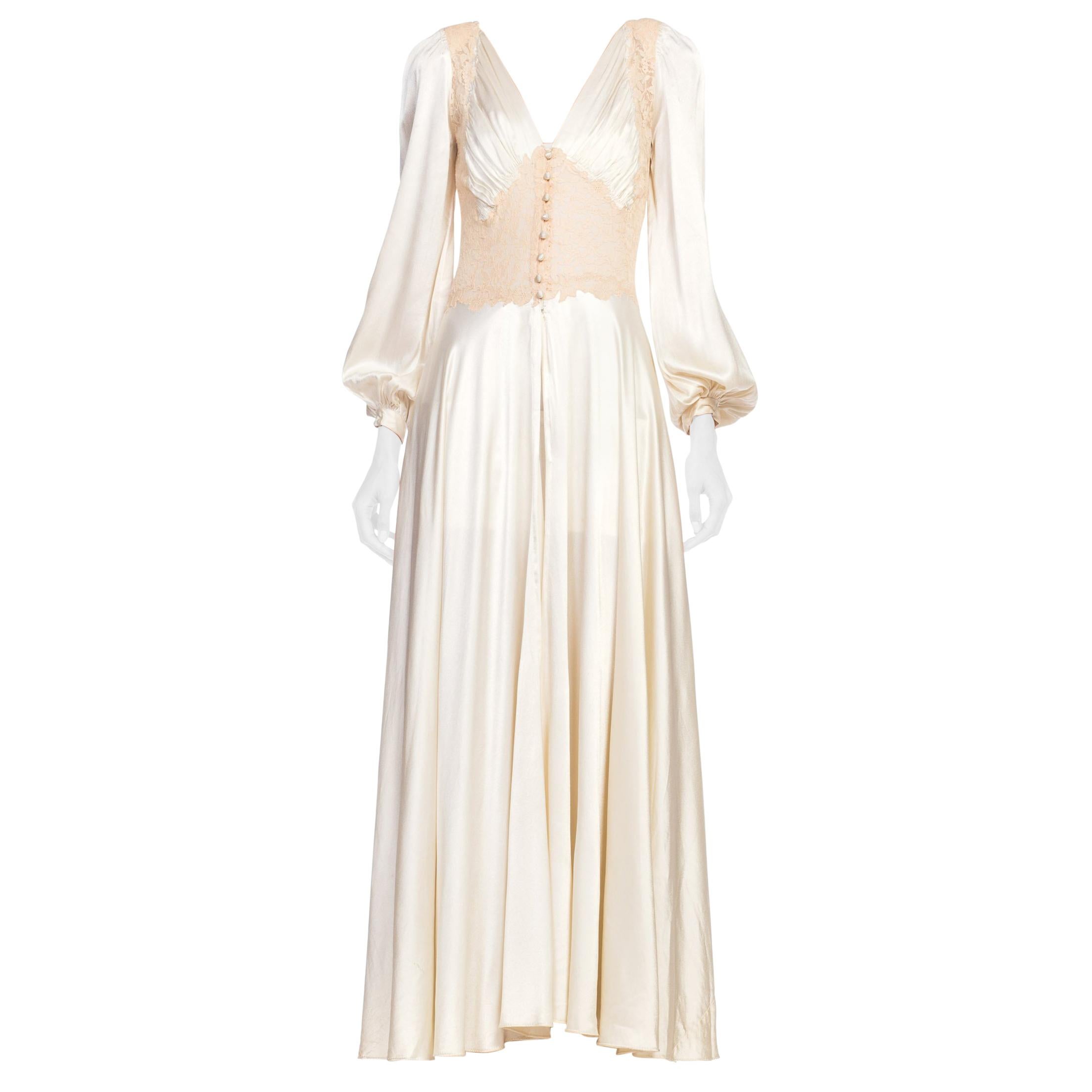 1930s 1940s Satin & Lace Negligee Slip Dress Robe 