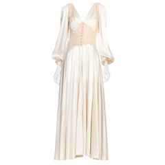 Vintage 1930s 1940s Satin & Lace Negligee Slip Dress Robe 