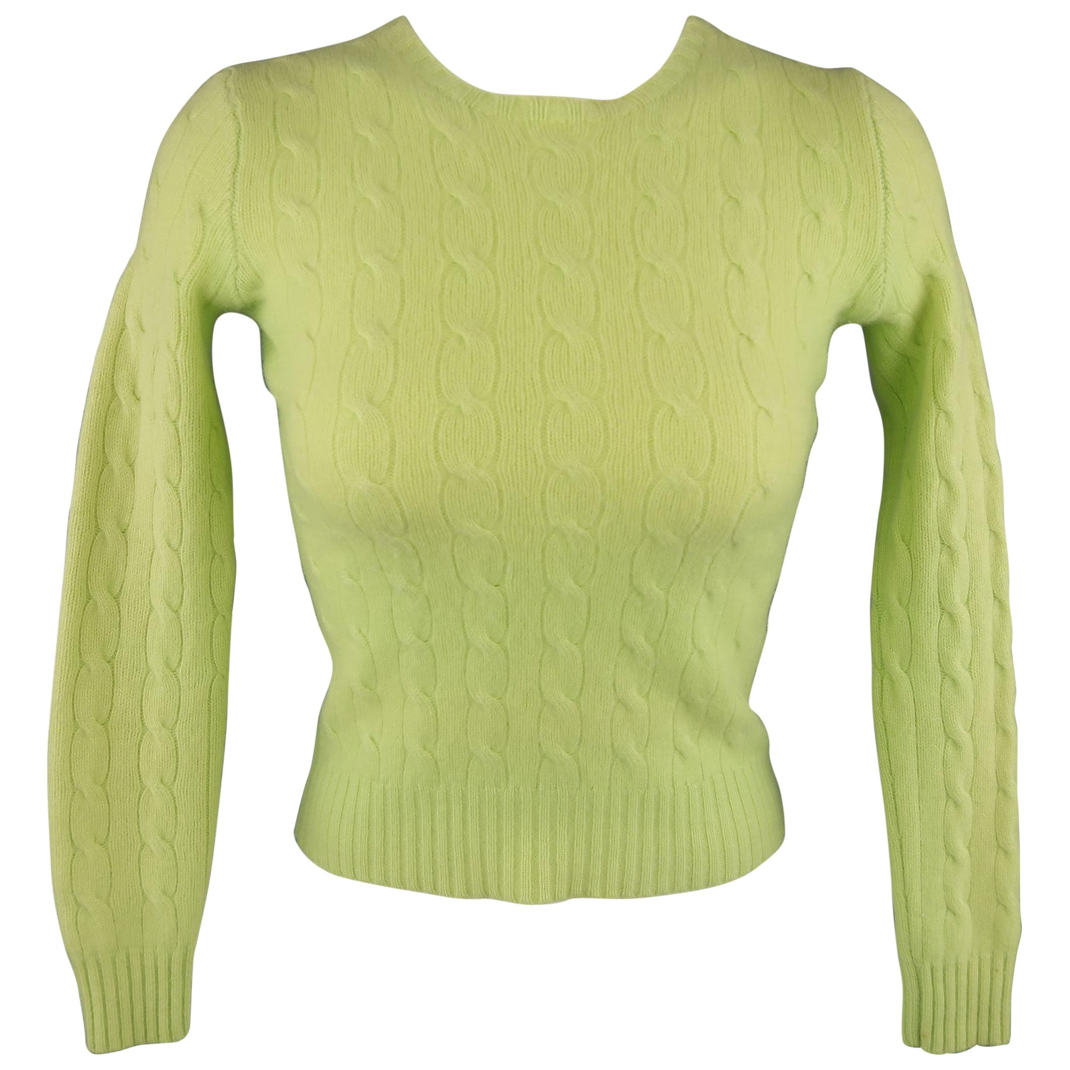 RALPH LAUREN Size S Pastel Green Cashmere Cableknit Crewneck Sweater