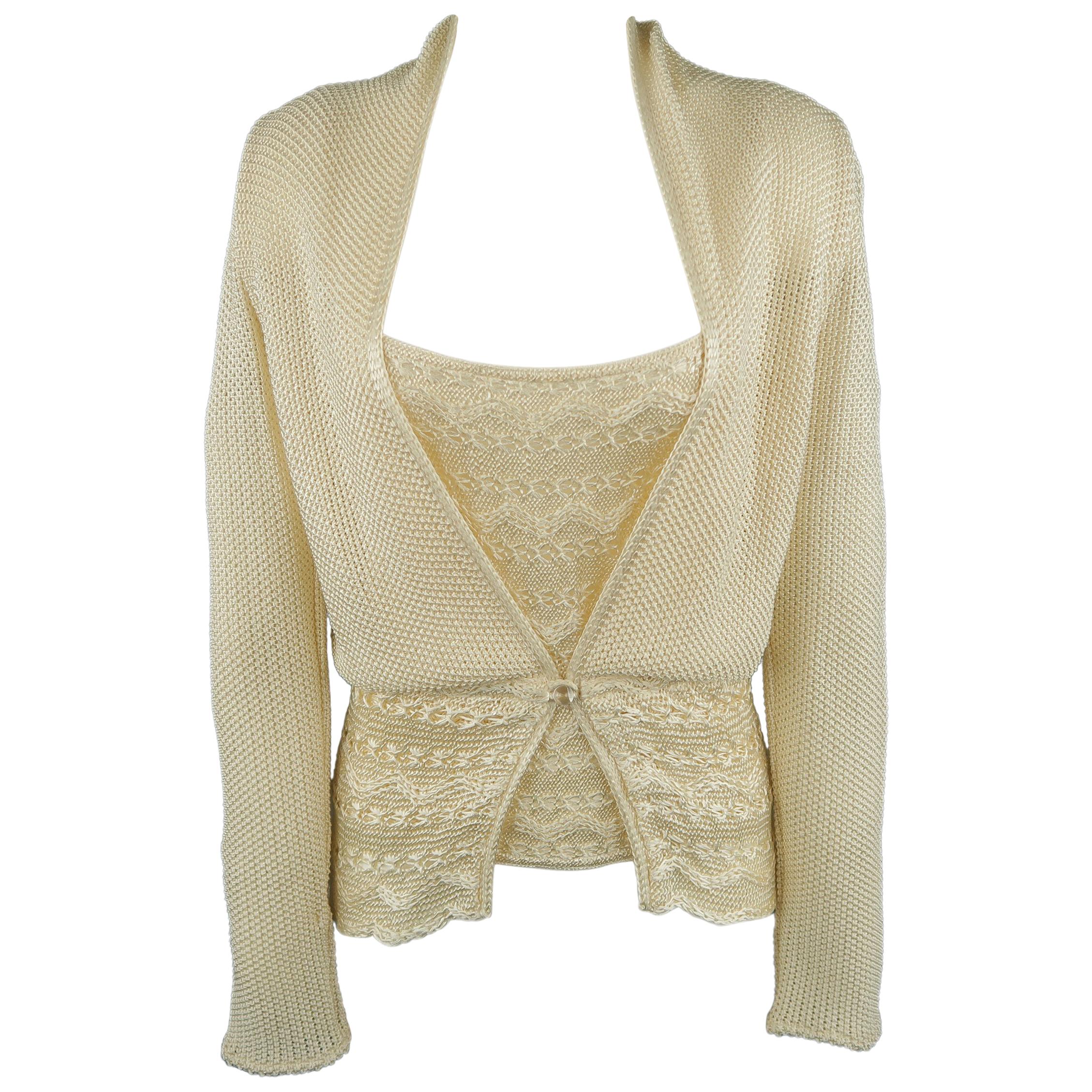 MISSONI Size 8 Cream Knit Cardigan & Camisole Top Set