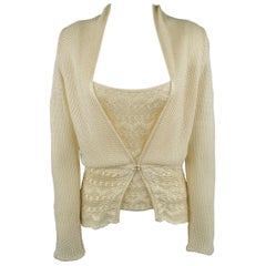 Vintage MISSONI Size 8 Cream Knit Cardigan & Camisole Top Set