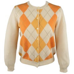 PIERRE BALMAIN Größe L Orange Argyle Cashmere Cardigan mit Rundhalsausschnitt