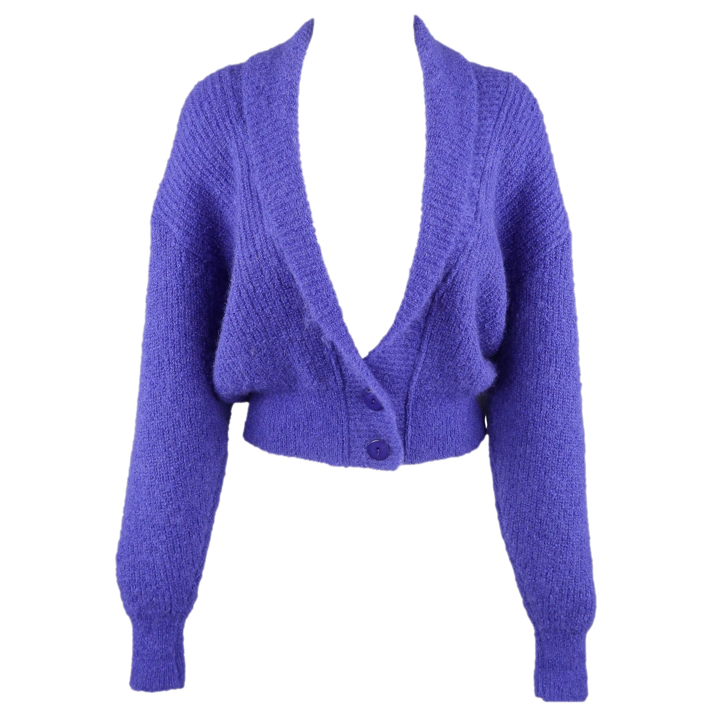JAEGER Size M Purple Knit Shawl Collar Cropped Cardigan