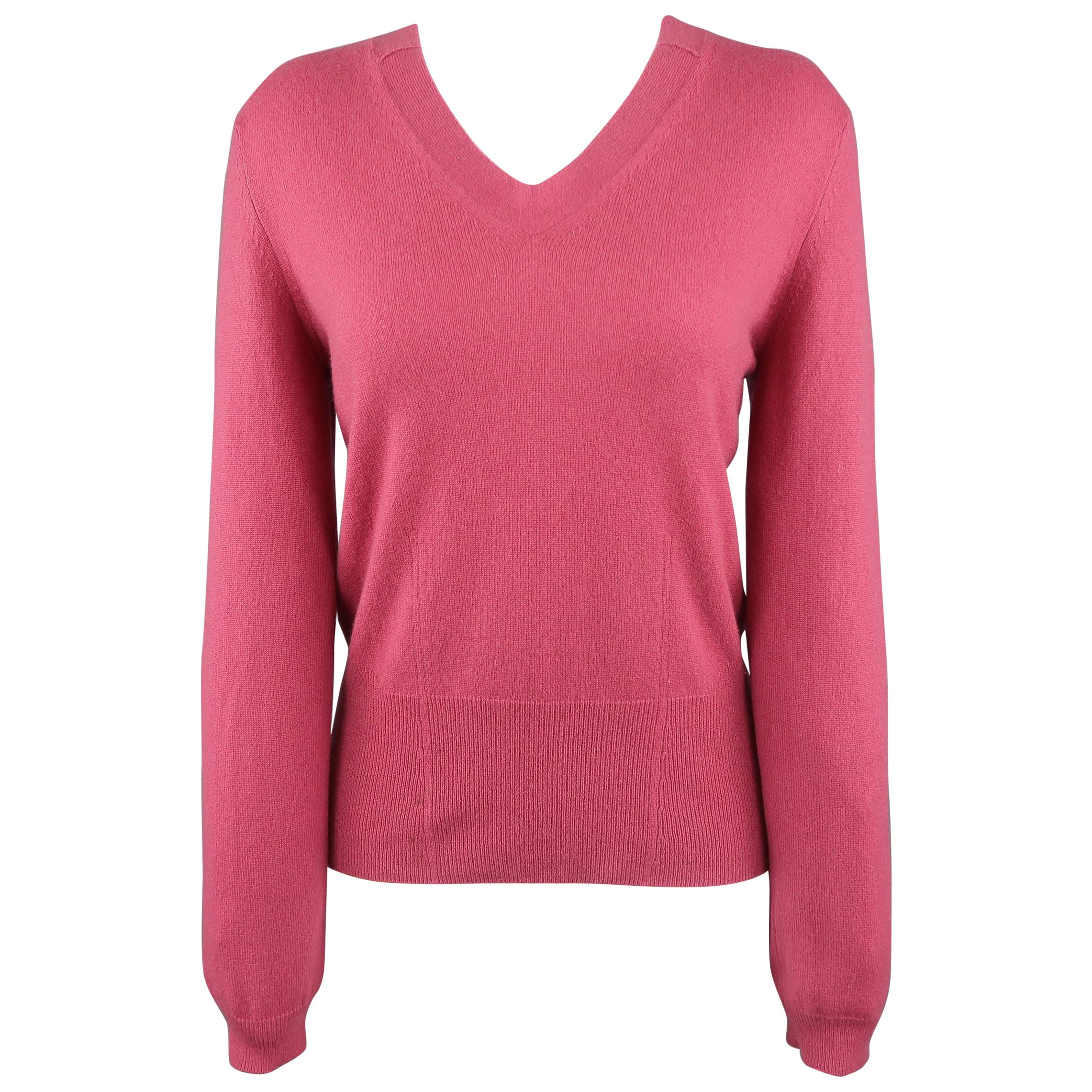 JIL SANDER Size 6 Raspberry Pink Cashmere V Neck Sweater