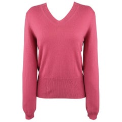 Retro JIL SANDER Size 6 Raspberry Pink Cashmere V Neck Sweater