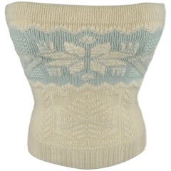 Vintage RALPH LAUREN Size M Cream & Blue Beaded Cashmere Knit Snowflake Tube Top