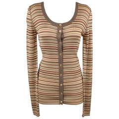 Vintage DOLCE & GABBANA Size 8 Beige Rayon / Silk Striped Scoop Neck Cardigan