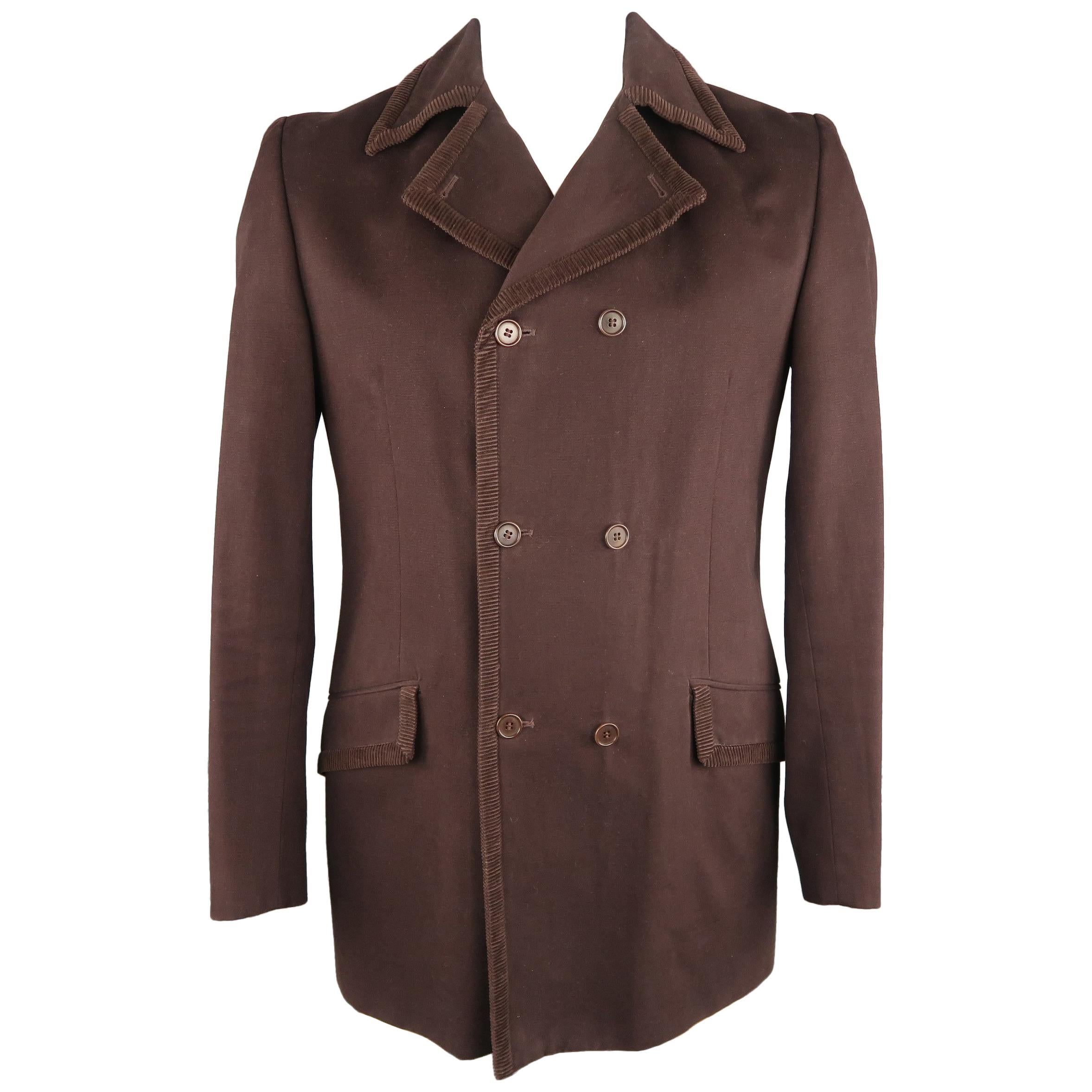 GIGLI 40 Brown Solid Cotton Corduroy Coat