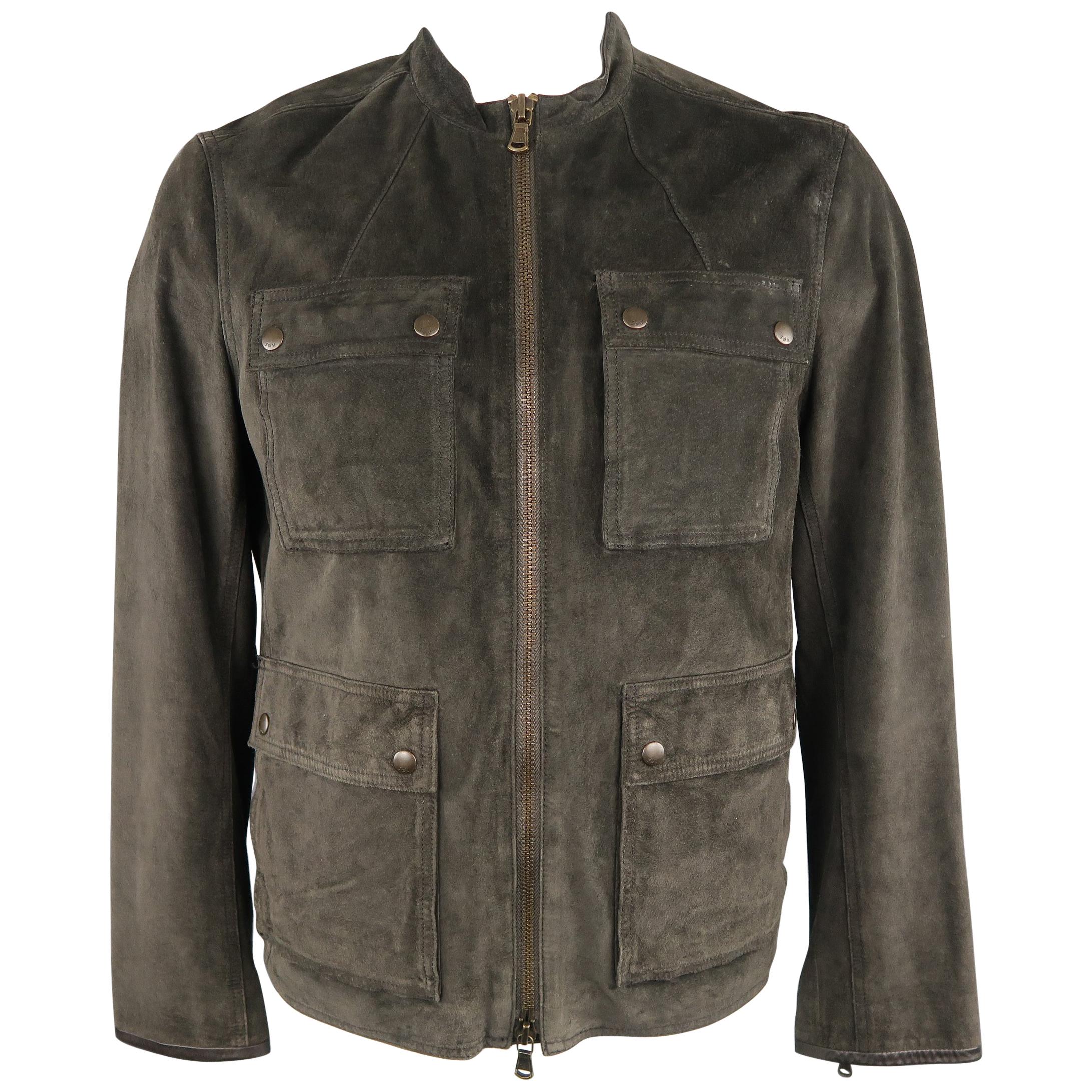 JOHN VARVATOS * U.S.A. L Charcoal Solid Suede Jacket