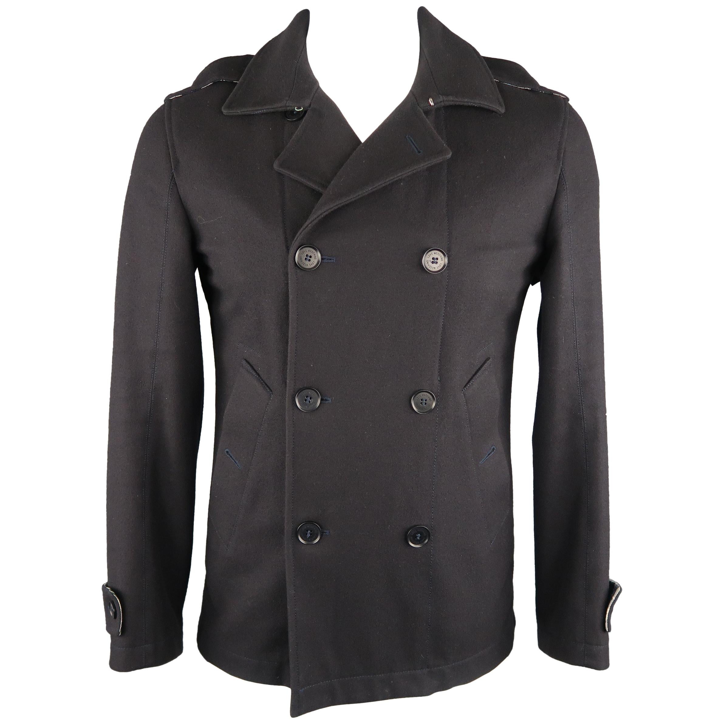 LOVE MOSCHINO 38 Navy Solid Wool Peacoat