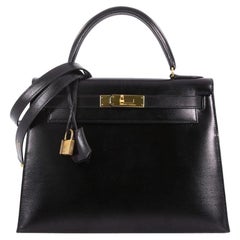 Hermes Kelly Handbag Black Box Calf with Gold Hardware 28