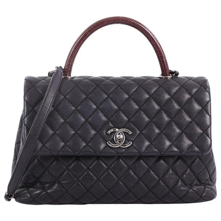 Chanel Coco Top Handle Bag Quilted Caviar with Lizard Medium