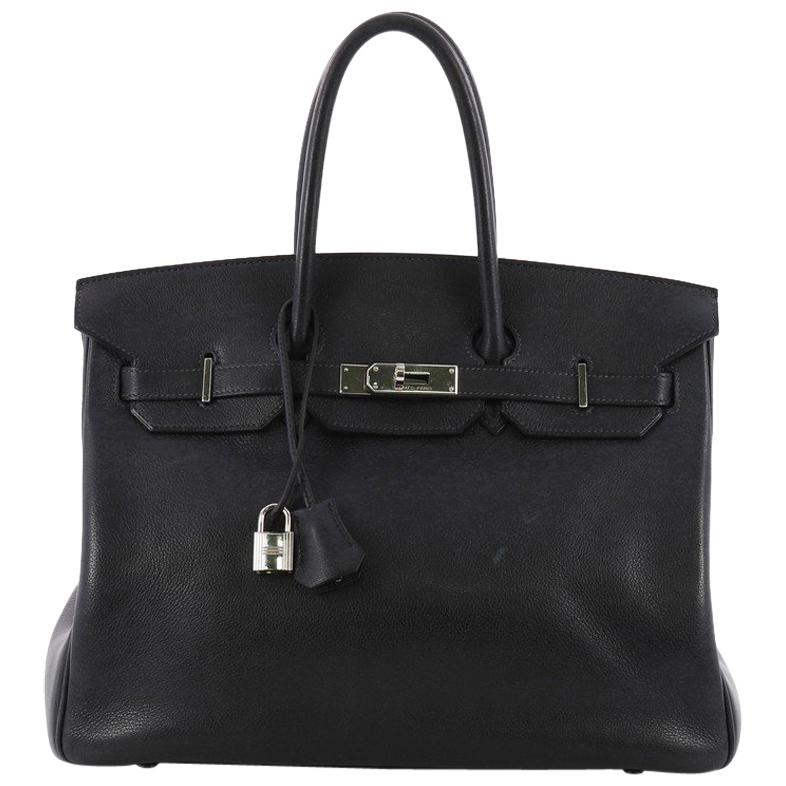 Hermes Birkin Handbag Indigo Evergrain with Palladium Hardware 35