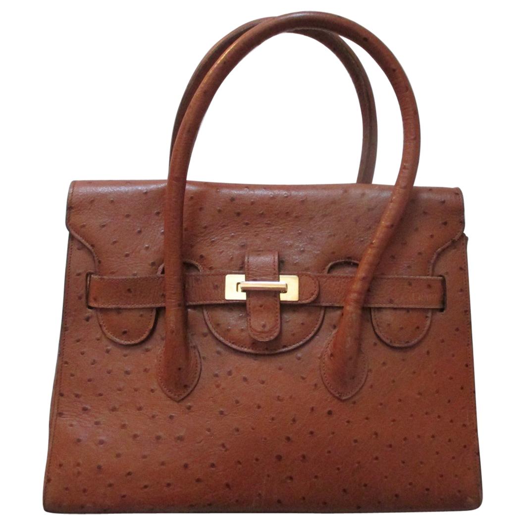 Vintage Brown Ostrich Leather Bag 