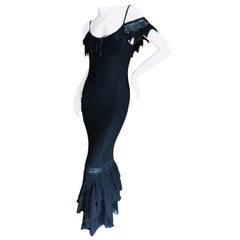  John Galliano Goth Black Semi Sheer Vintage  Ruffled Evening Dress
