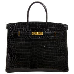 Hermès Birkin 35 Crocodile Porosus Black GHW