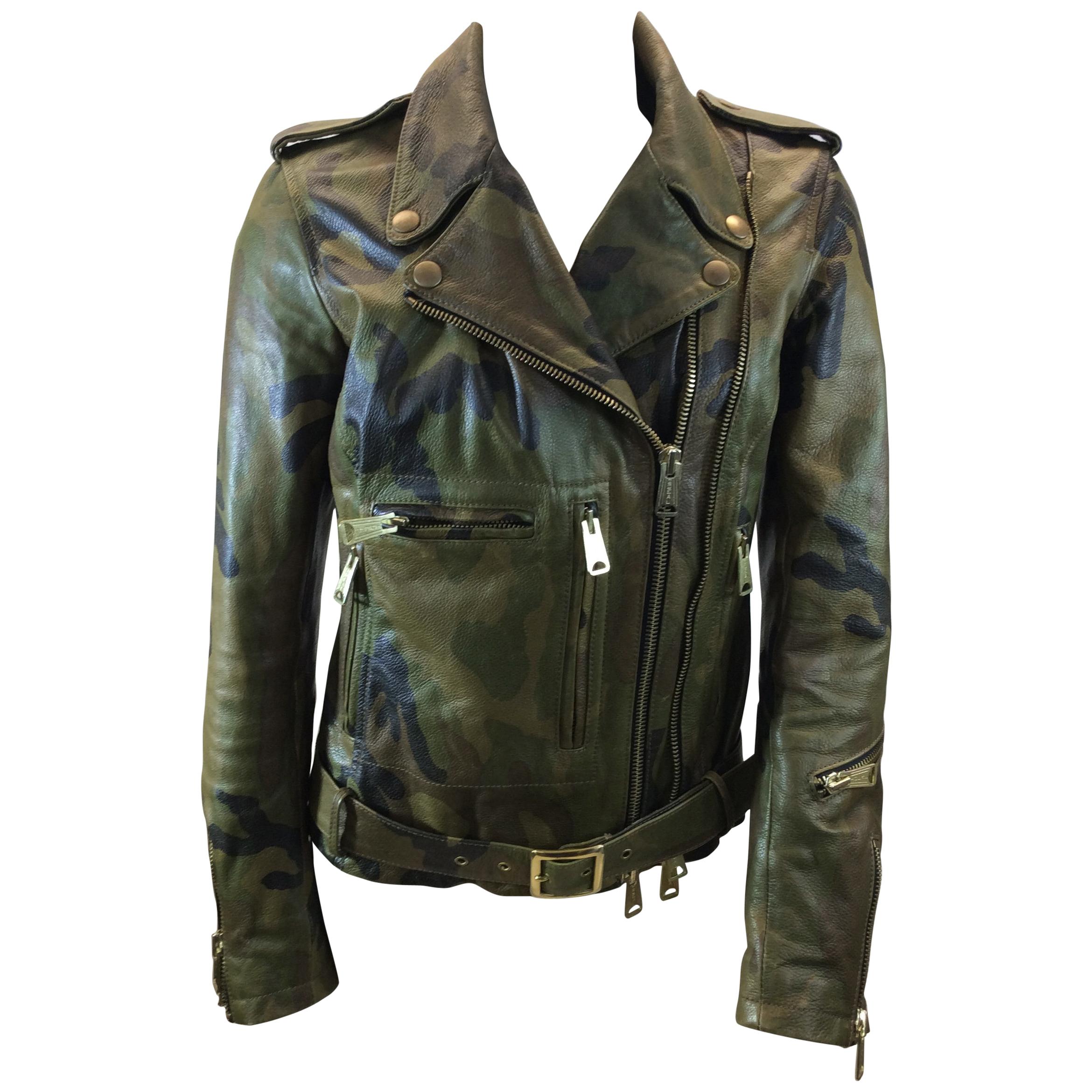 R13 Camouflage Leather Jacket For Sale