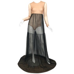 Michael Kors Collection Sz 4 Nude + Black Sheer Runway Mesh Bodysuit Gown Dress