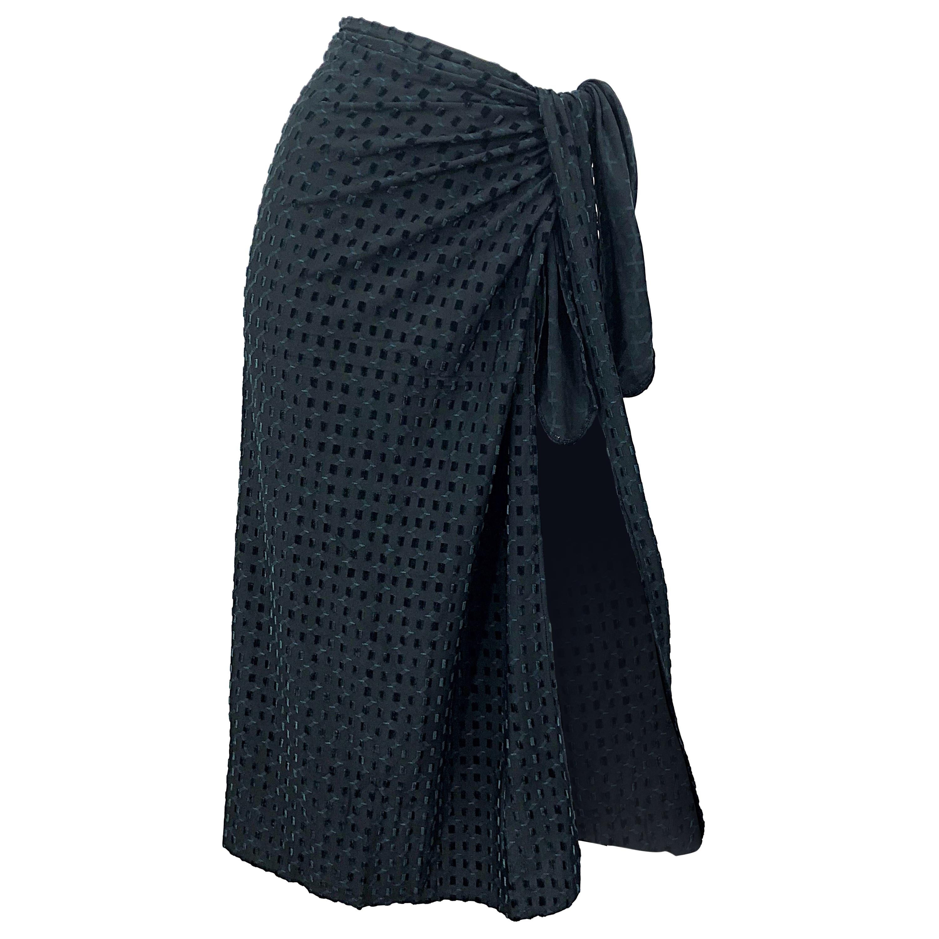 Vintage Bill Blass Swimsuit Sarong 1990 Black and Hunter Green 90s Wrap Skirt en vente