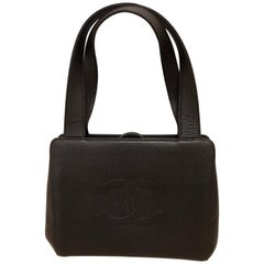 Vintage Chanel 1997-99 Deep Brown Caviar Leather Structured Handbag w/Dustbag 5484246