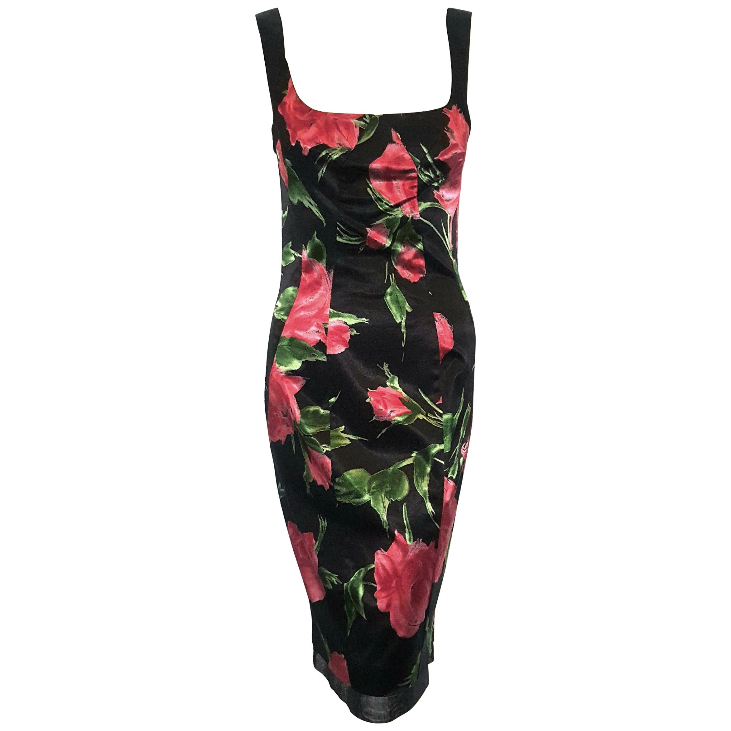 Only Under 40  D&G Black and Red Floral Satin Sleeveless Dress  For Sale