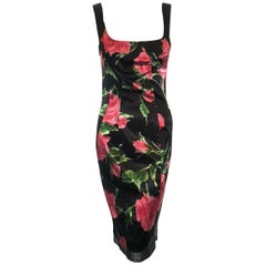 Only Under 40  D&G Black and Red Floral Satin Sleeveless Dress 
