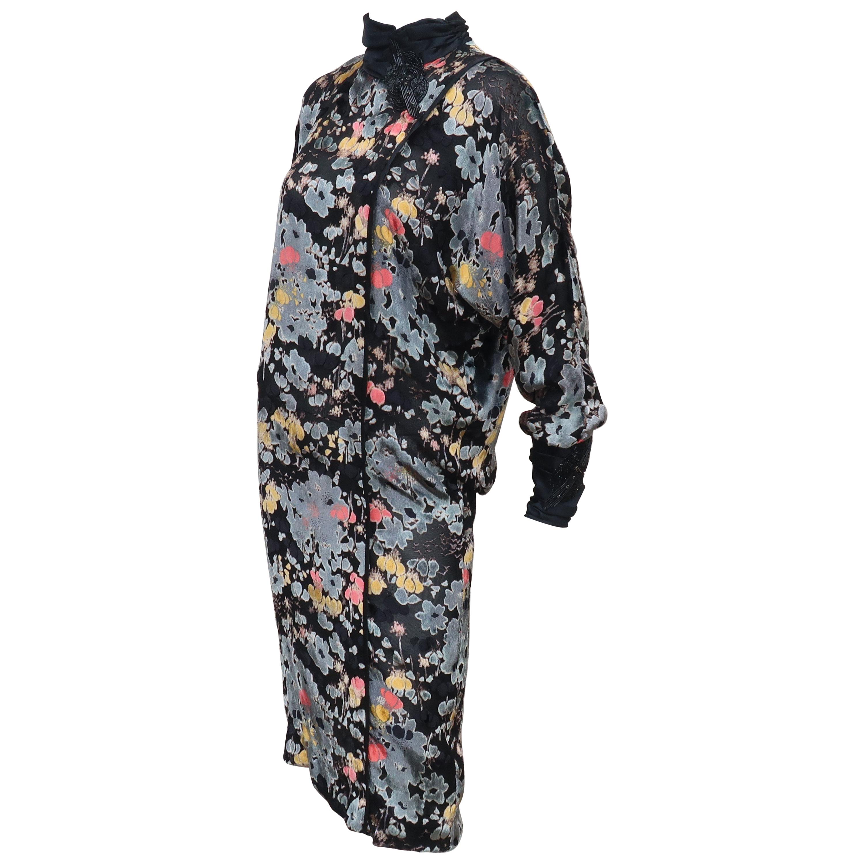C.1980 Judy Hornby Couture Silk Cut Velvet Flapper Style Dress