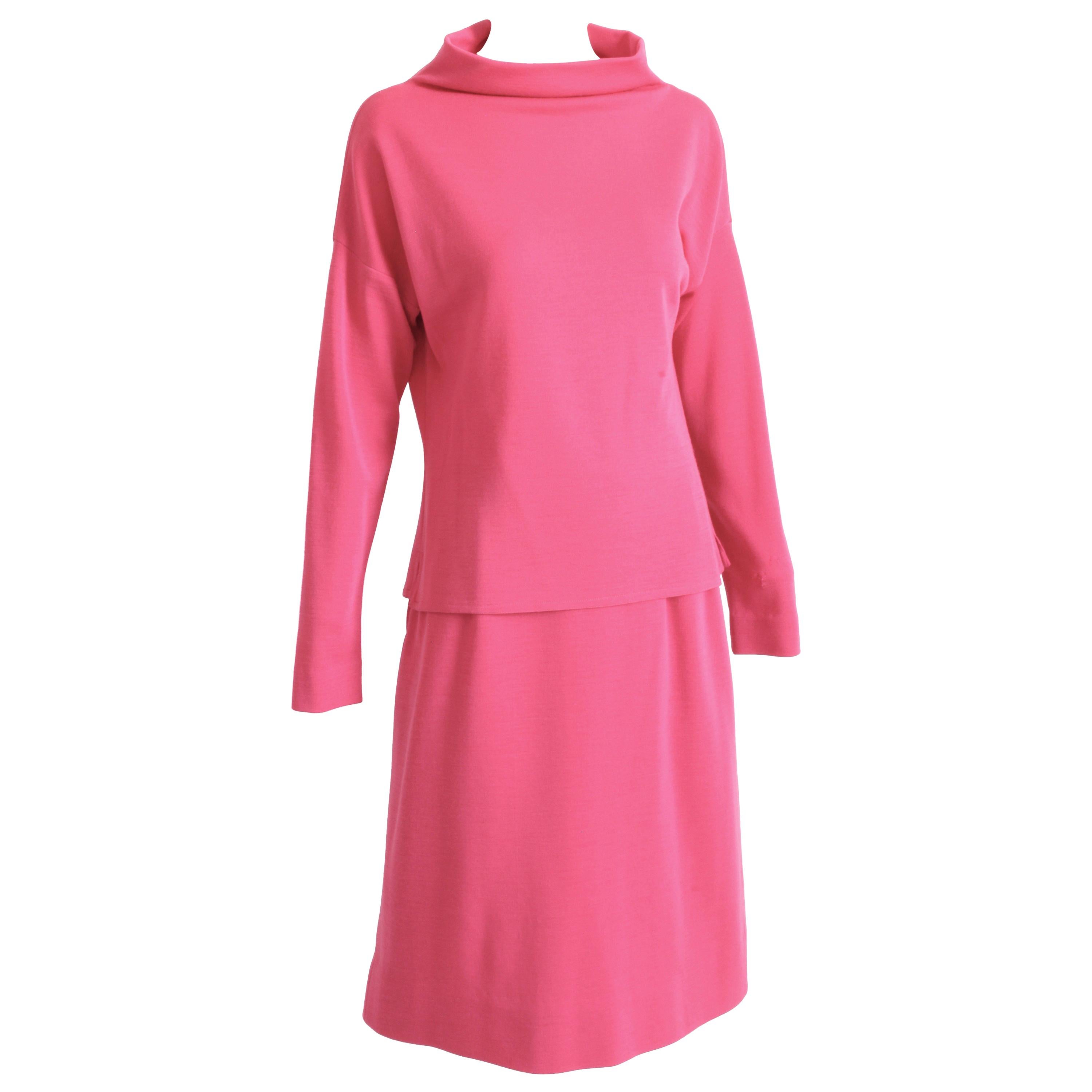 Bonnie Cashin Pink Knit Suit 2pc Raglan Top and Skirt Mid 20th Century M