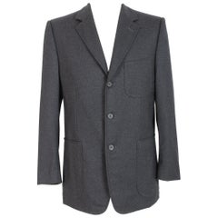 1990s Gucci Gray Boiled Wool Three Button Slim Fit Suit Jacket