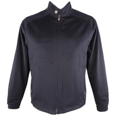 LORO PIANA XL Navy Cashmere High Button Collar Storm System Bomber Jacket