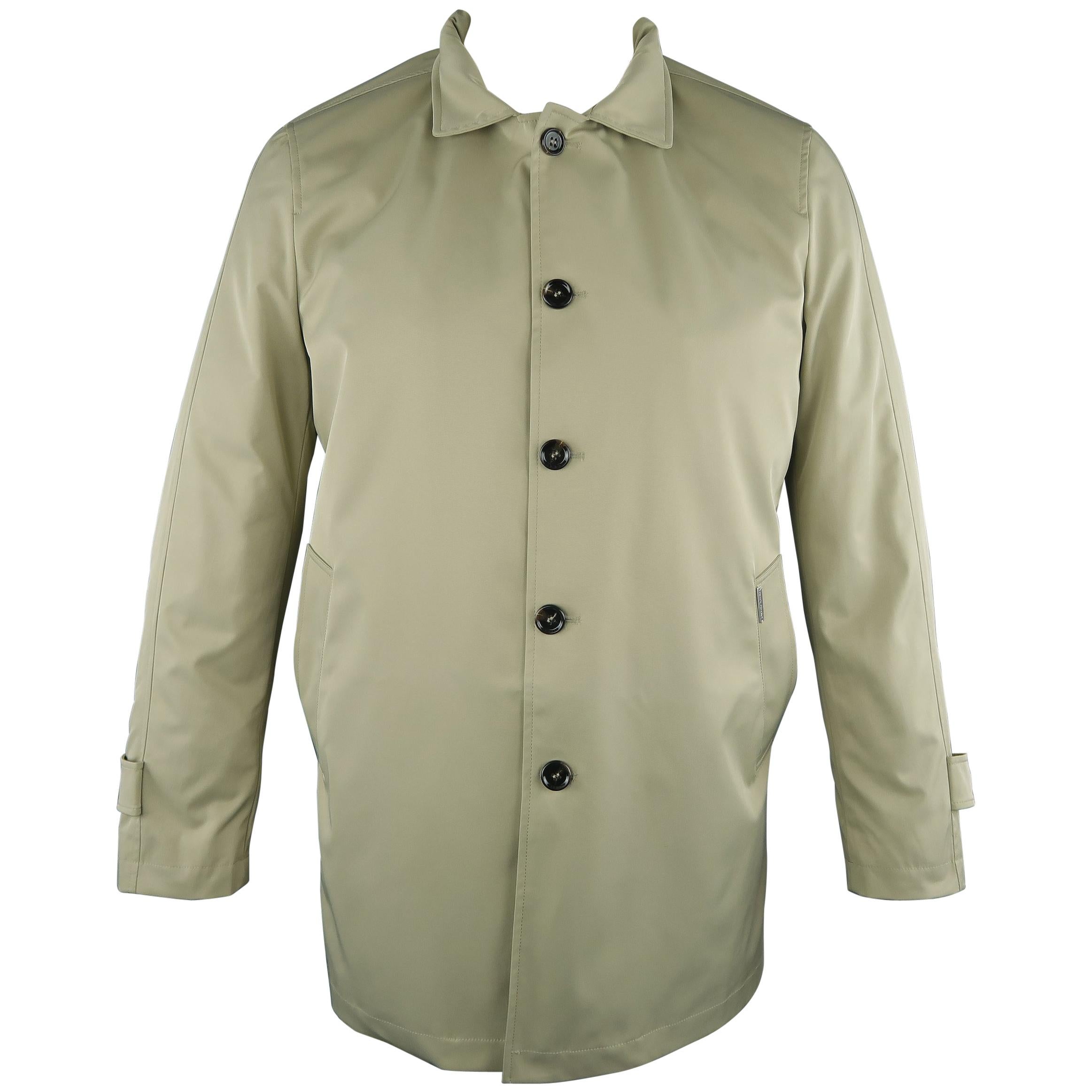 EREDI PISANO L Khaki Cotton Twill Zip Hood Detachable Liner Rain Coat