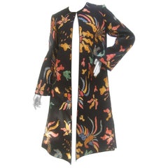 Mary McFadden Quilted Cotton Birds of Paradise Duster Coat circa 1970s 