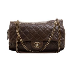 Chanel Brown Quilted Glazed Leather Large Shiva Flap Bag