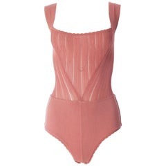 Vintage Azzedine Alaia  pink knitted bodysuit, S/S 1992