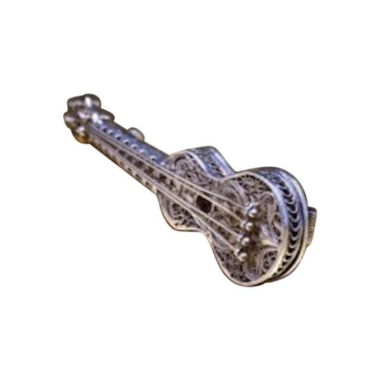 1910s Antique Art Nouveau Filigree Violine Brooch Pin Christmas Gifts for Mom For Sale