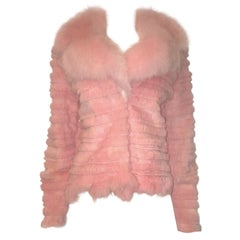 Pink Sheared Rabbit Fur With Fox Fur Collar