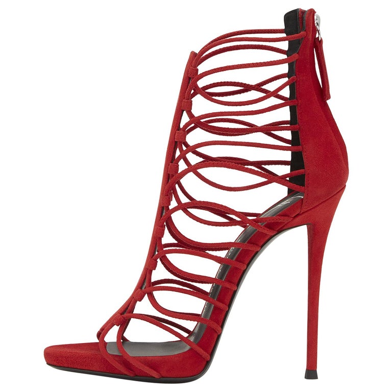 Giuseppe Zanotti NEW Red Suede Gladiator Evening Evening Sandals Heels ...