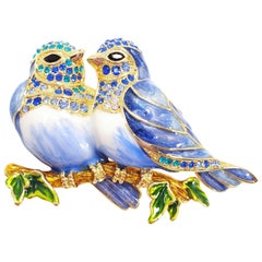 JAY Jay Strongwater "Delightful" Love Bird Brooch, Pin, Pendant in Gold