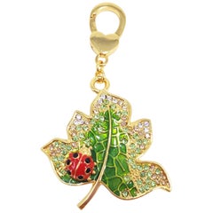 Jay Strongwater Lead & Ladybug Charm in Gold, with Enamel and Crystals