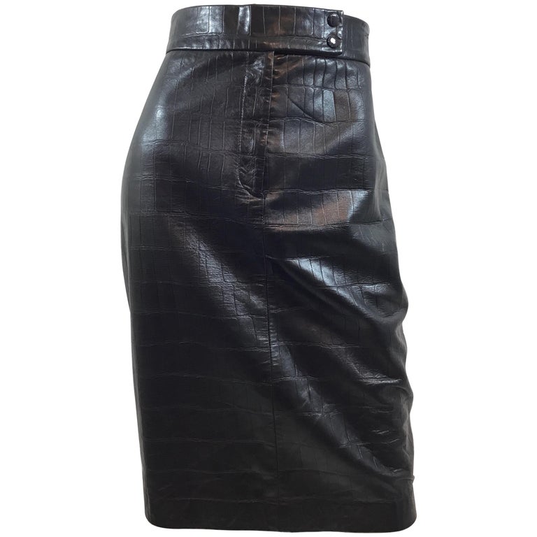 Ralph Lauren Collection Leather Skirt with Croc Design at 1stDibs