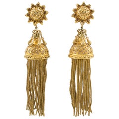 Claude Montana for Claire Deve Gilded Shoulder Duster Statement Clip Earrings