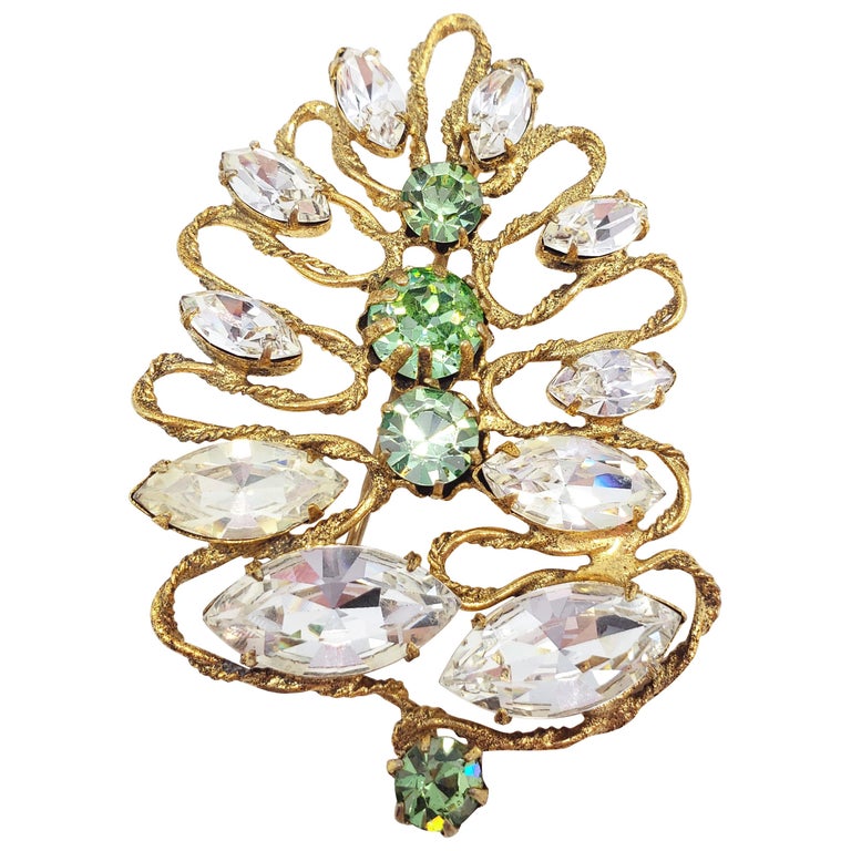 Freirich Abstract Floral Prong Set Clear and Green Crystal Pin, Brooch in  Gold at 1stDibs | freirich brooch, freirich jewelry brooch