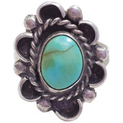 Bague amérindienne en turquoise et argent sterling, Navajo, milieu des années 1900