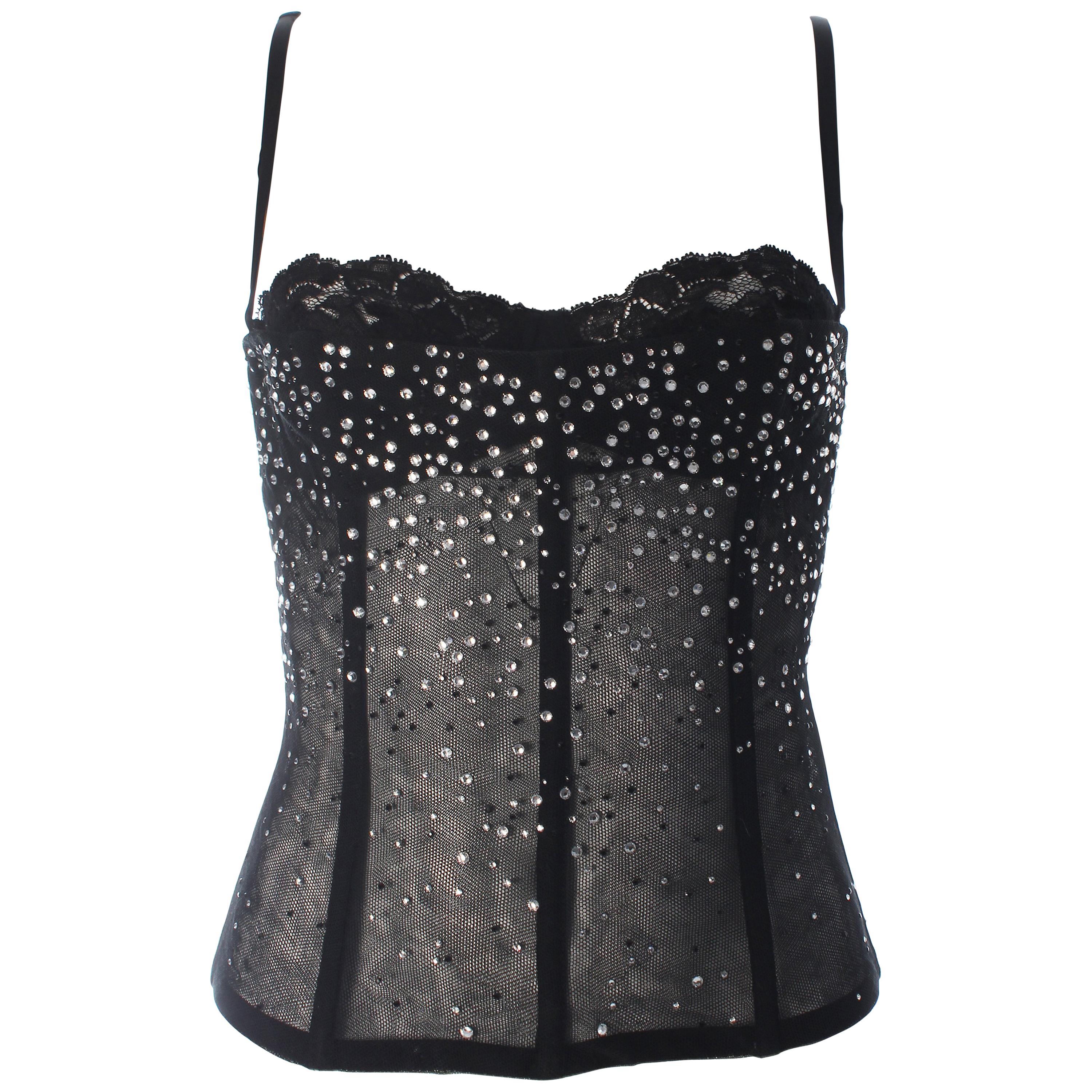 Dolce 
Gabbana black semi sheer gem corset with internal bra (ca. 2000)