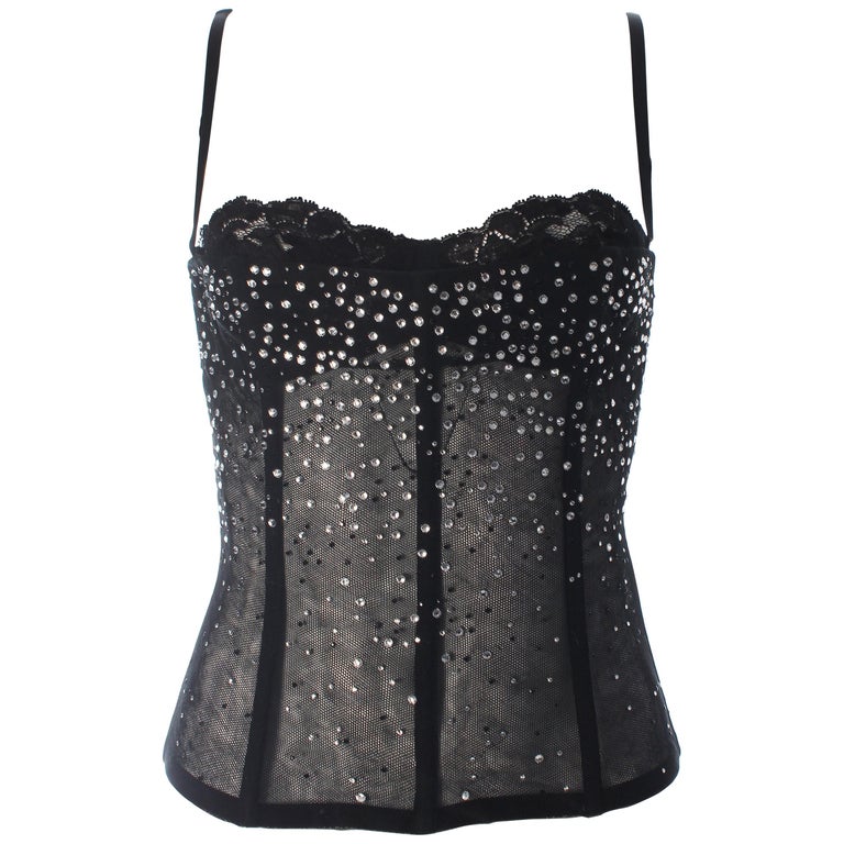 Dolce and Gabbana black semi sheer gem corset with internal bra (ca ...