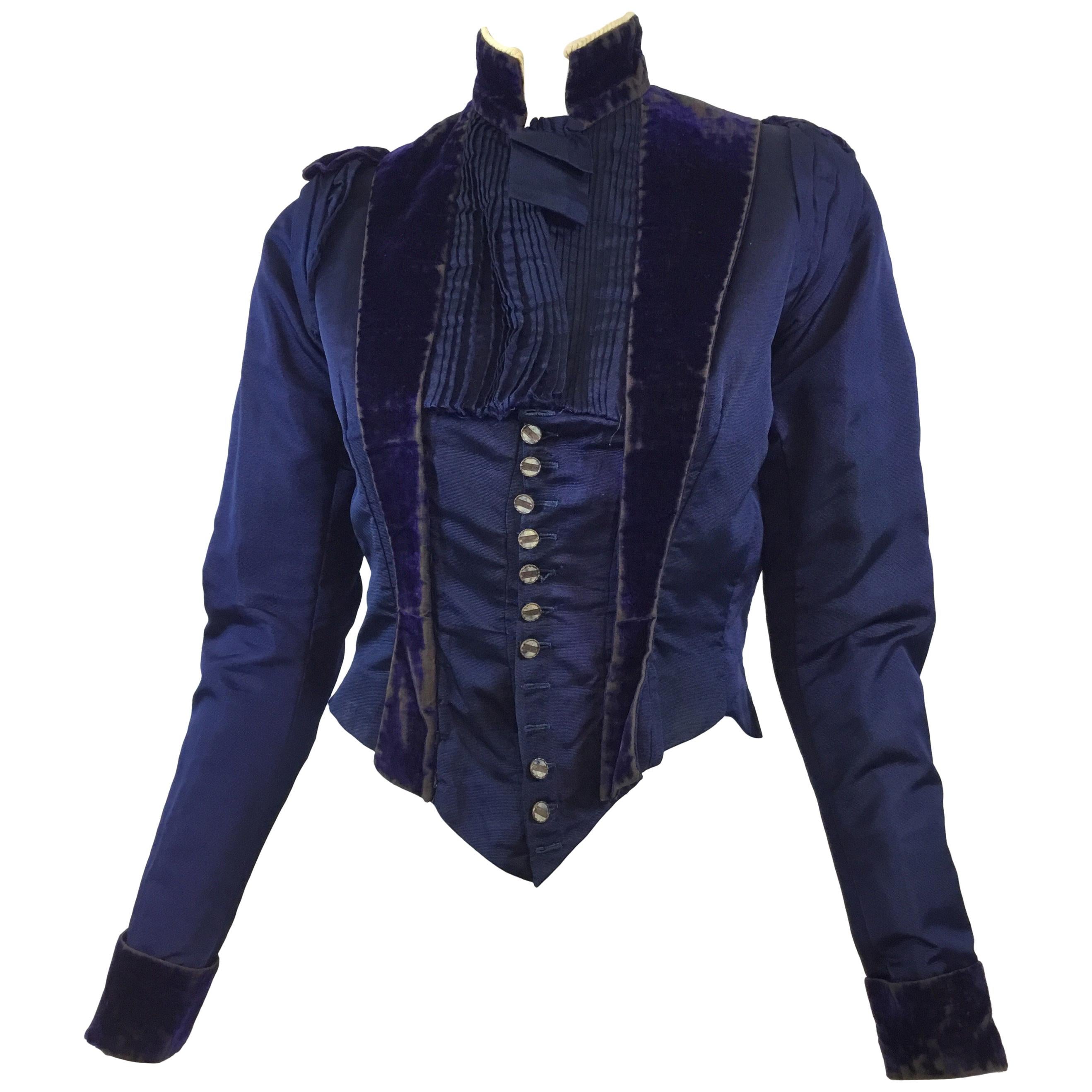 Victorian Navy Blue Velvet Jacket 1800's 