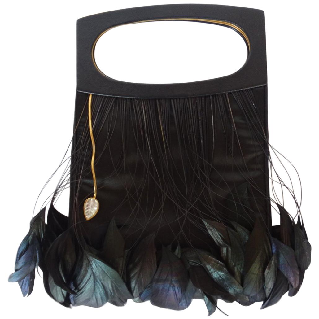 LALIQUE Feather Embellished Silk Evening Bag 